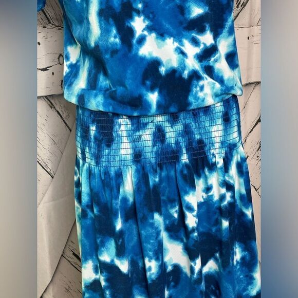 Veronica M Tie Dye Mini Dress Shirred Elastic Drop Waist S - Picture 3 of 6